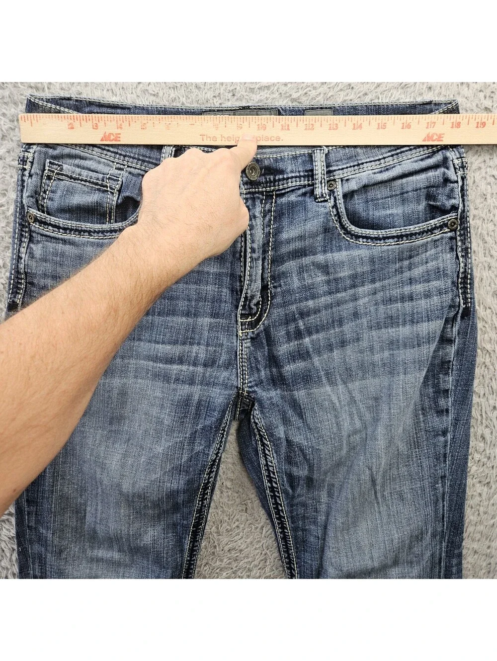 BKE TYLER Jeans Men Straight Leg 36L (Fits 36x33) Whiskering Stretch Denim *Hem